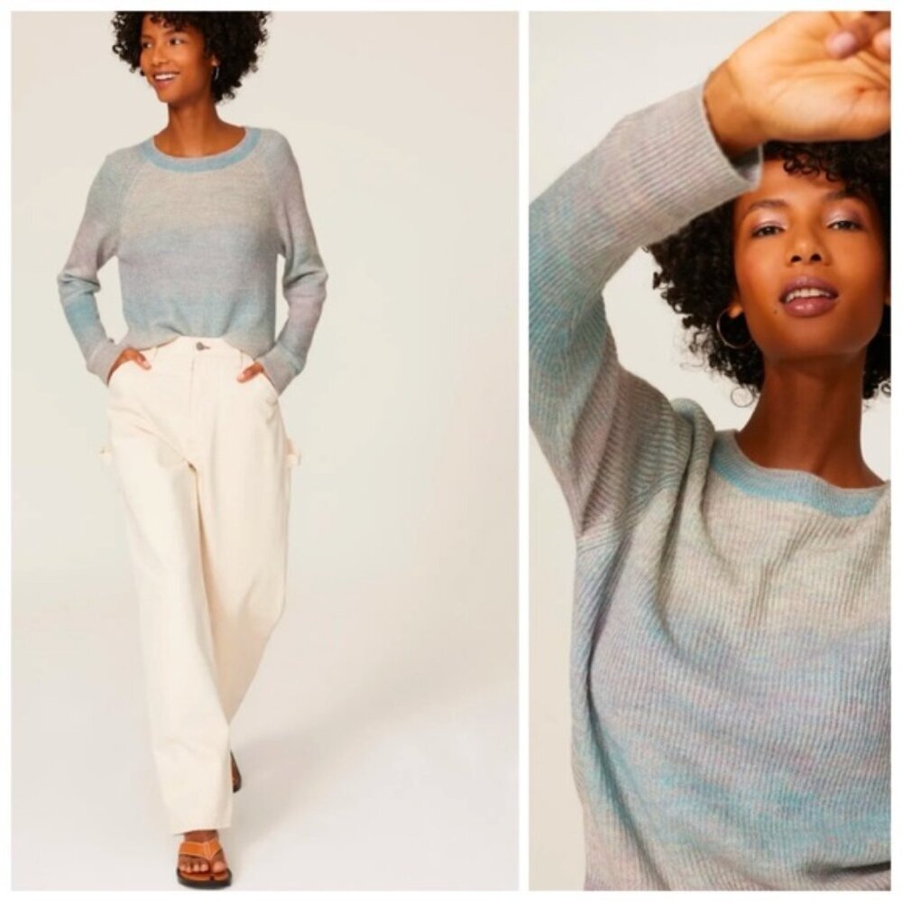 RAILS Venus Sweater Blue Rainbow Striped Lightweight Crew Neck Fairy Soft Top M